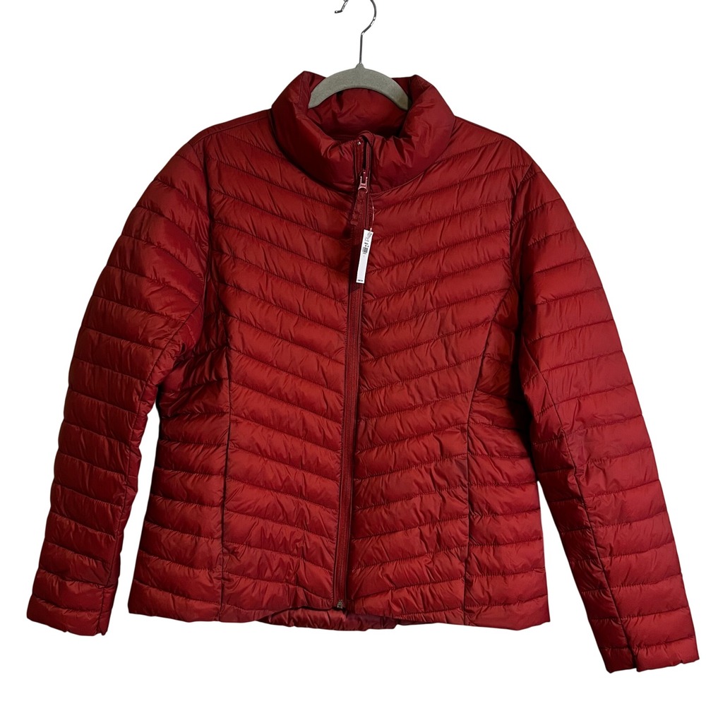 Old Navy Active Red Puffer Jacket Water Resistant Chevron Quilted Full Zip Large